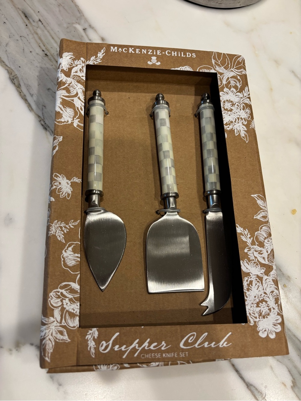 MacKenzie-Childs Cream Check 3-Piece Cheese Knife Set